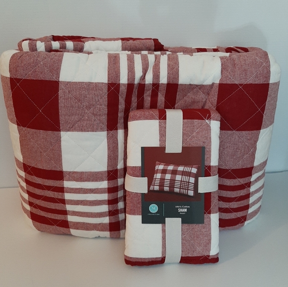 Martha Stewart Red Buffalo Check Plaid King Quilt & One Standard Sham - Picture 16 of 16